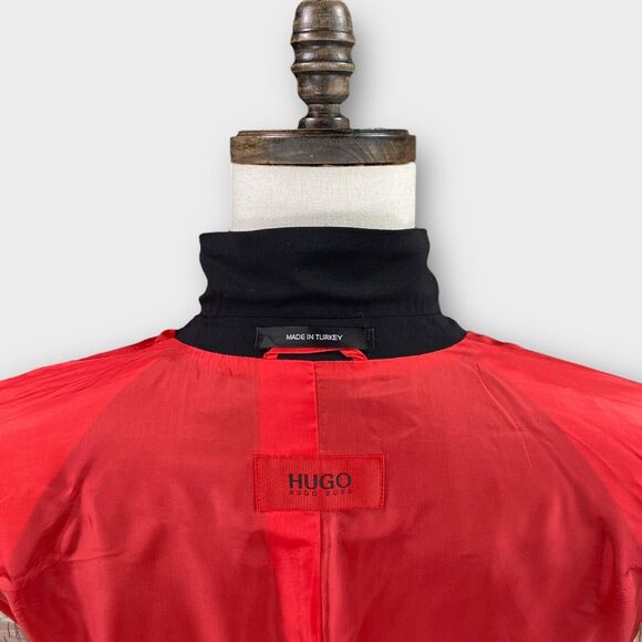 Hugo Boss Blazer Mens 44R Black Solid 3 Button Vented Sport Jacket Red Accents - Picture 10 of 10